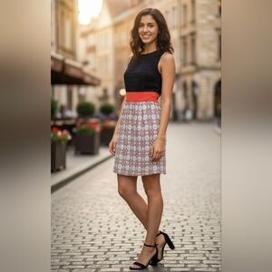 Chic Black and Red Tweed Patterned Midi Dress